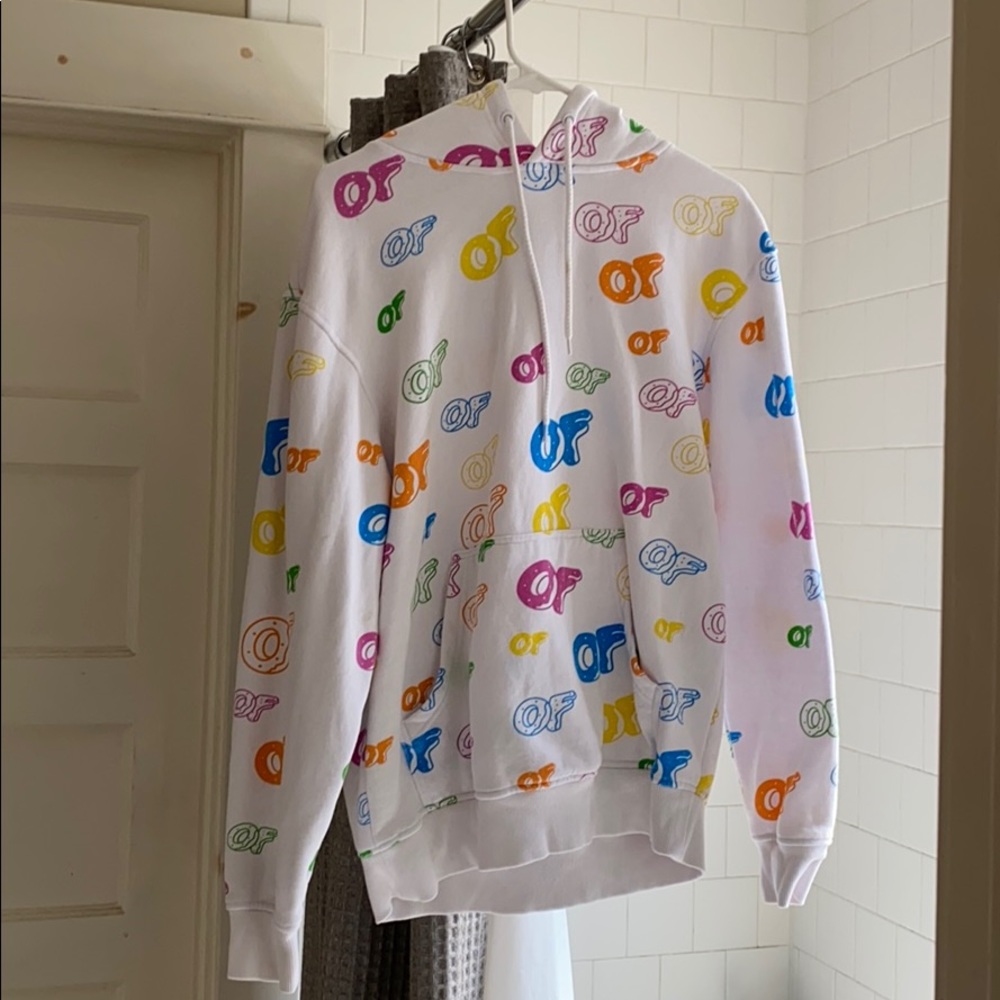 A multi colored odd future hoodie